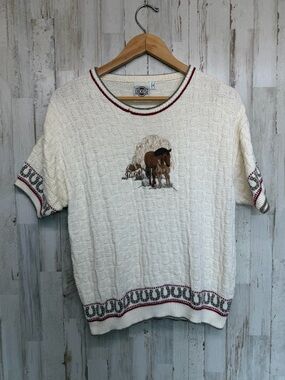 Women’s Medium Rod’s Western Horse Sweater Short Sleeve Knit Ranch Style
